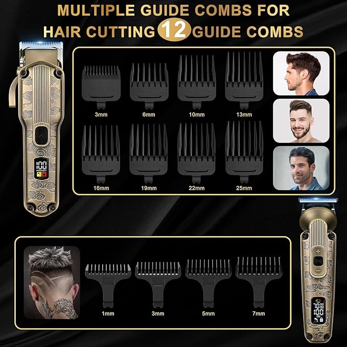 Professional Hair Clipper for Men Hair Cutting Kit Men's Beard Trimmer Hair Trimmer Shaver Cordless Barber Clippers and Trimmers Set Bronze