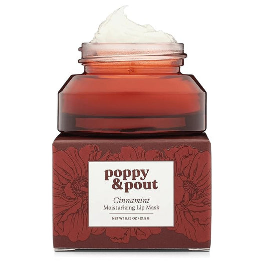 Poppy & Pout Cinnamint Overnight Lip Mask – Nourishing Natural Lip Treatment with Shea Butter & Beeswax – Cruelty Free, Recyclable Glass Jar (0.65 oz)