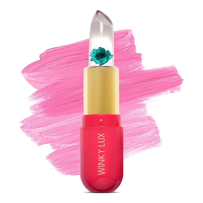 Winky Lux Flower Balm, pH Lip Balm, Color Changing Lipstick and Tinted, Vegan & Cruelty Free Lip Balm, Hydrate & Plump, Sheer Pink Lipstick, Blue Flower with Vanilla Scent