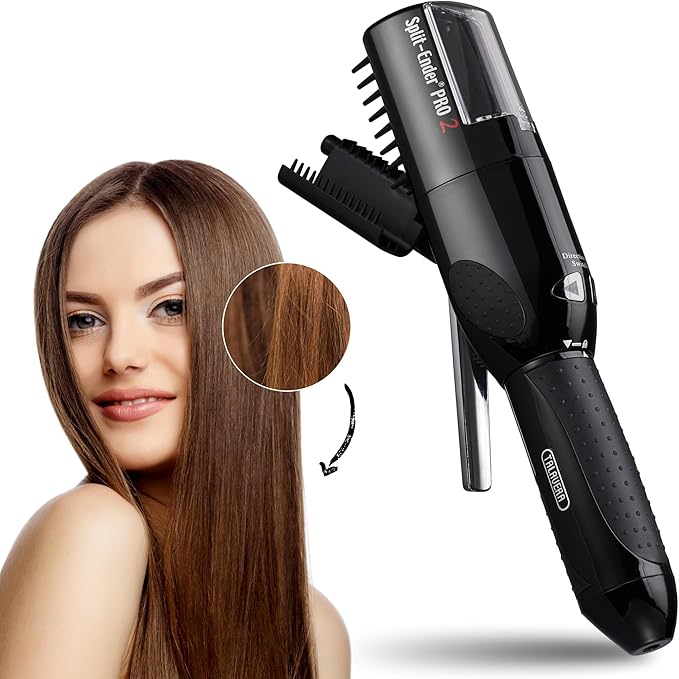Split-Ender Pro 2 - Original Professional Beauty Tool - Cordless Split End Hair Trimmer for Damaged, Dry, Brittle, Frizzy, Curly or Straight Hair (Black)