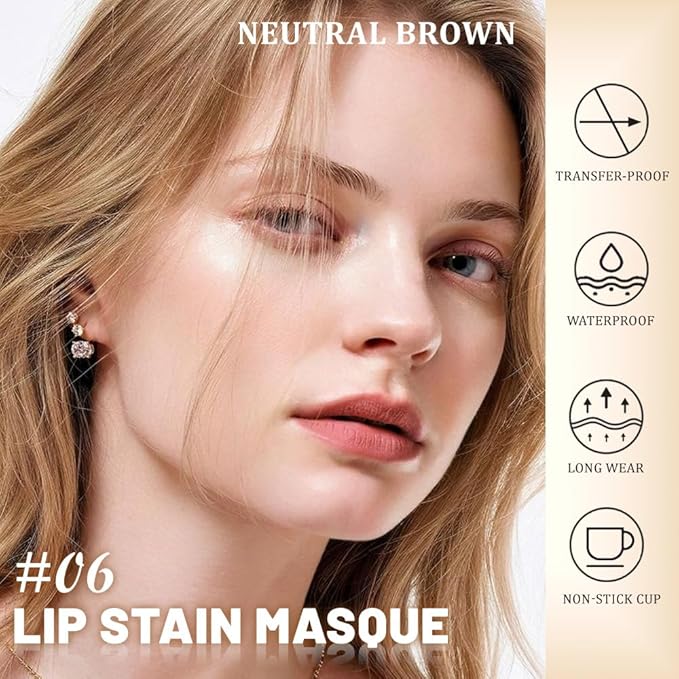 Kaely Neutral Brown Lip Stain Peel Off Masque, Long Lasting Waterproof Smudge Proof Lip Tint, Non-Transfer Semi Permanent Lipliner Tattoo with Tweezer, Matte Finish, Vegan & Cruelty-Free, 06