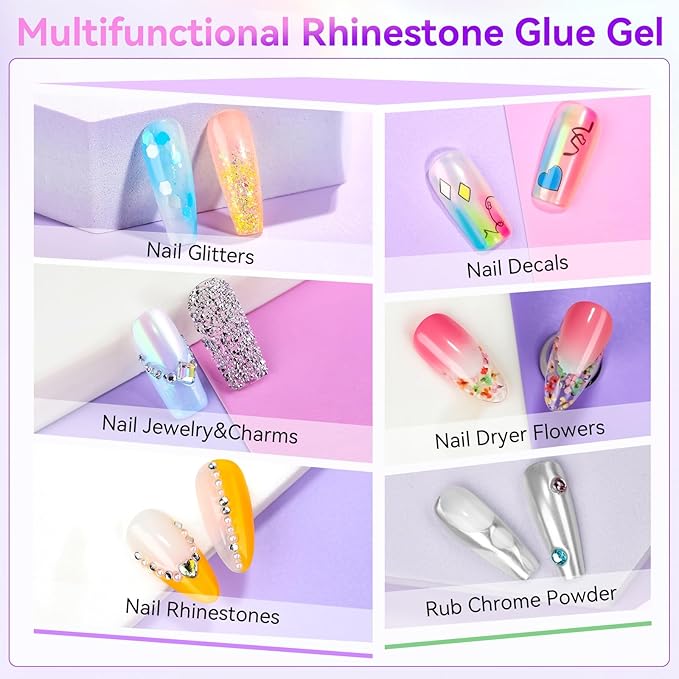 Makartt Nail Rhinestone Glue Gel, Upgrade Gel Nail Glue with Brush Pen Tip Super Strong Adhesive Precise for Nail Charms Crystals Rhinestone Beads Flower 3D Decorations 8ml*2