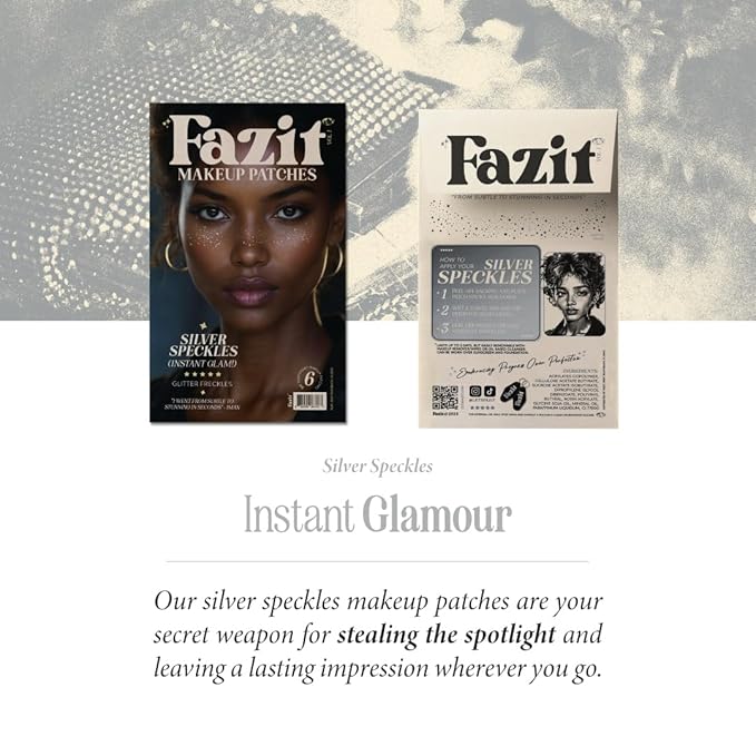 Makeup Patches - Silver - Face Glitter Makeup Speckles - Glow Up Makeup Patches - Face Glitter Speckles Patches - Cute Glitter Makeup Accessories for Women - Cosmetic Glitter for Face - 6 Count