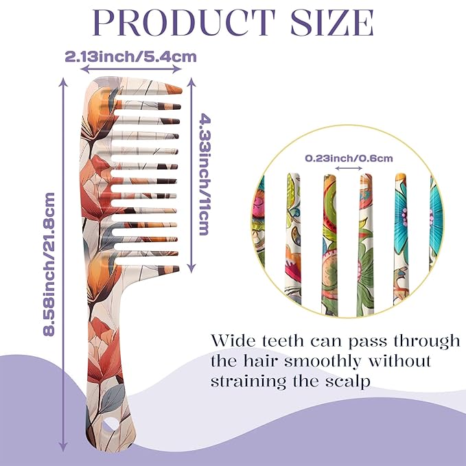 2PCS Wide Tooth Comb,Effortless Tangle Removal for Long Hair Styling Comb for Curly,Wet,Cute Aesthetic Design for Women Men and Girls(Orange-Flower-11)