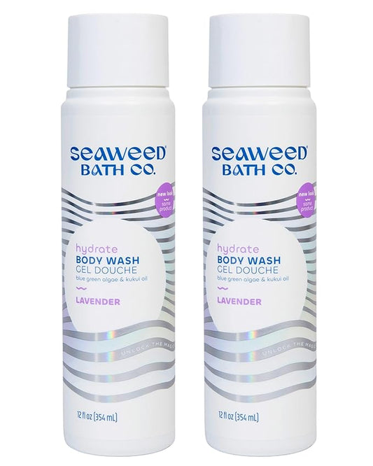 Seaweed Bath Co. Hydrate Body Wash - Lavender | Hydrating Foaming Cleanser with Soothing Natural Ingredients | Vegan, Paraben and Sulfate Free Shower Gel for Men and Women | 12 oz (Pack of 2)