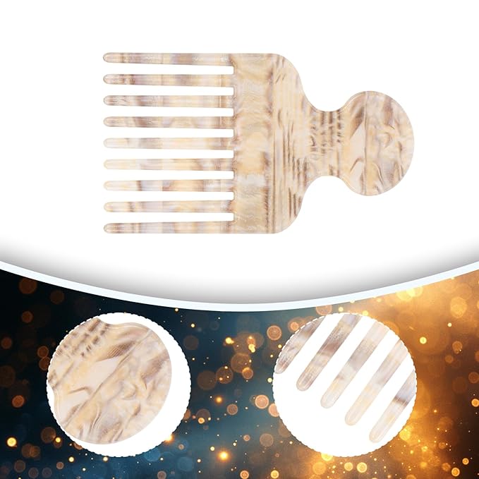 Wide Tooth Hair Pick Comb for Curls, 12cm/4.72in Detangling Lifting Comb Long Tooth Afro Pick Hair Styling Tool for Women Men Barber Supplies (Gray Yellow)