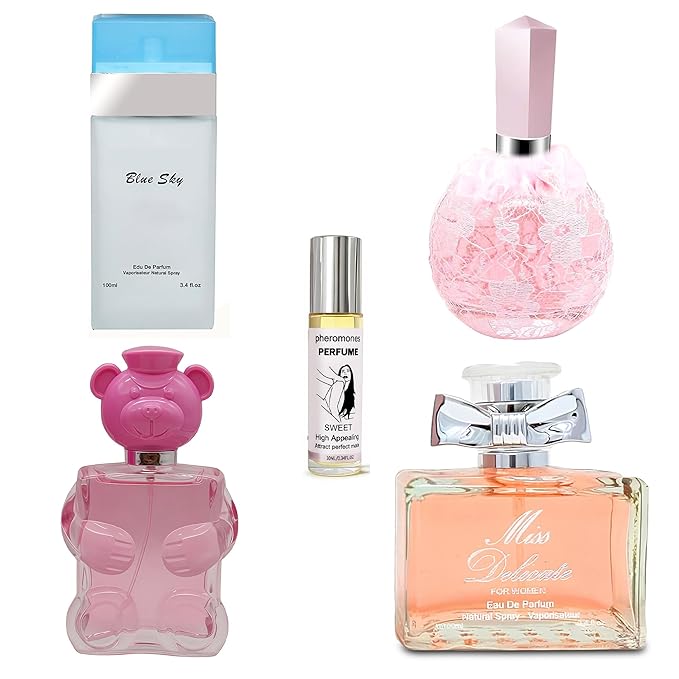 4-Piece Women's Perfume Set with 10ml Rollerball, EDP Collection, Variety of Fragrances,Long Lasting Cologne (Honey BP/Miss DW/Blue SW/BEAUTY R)