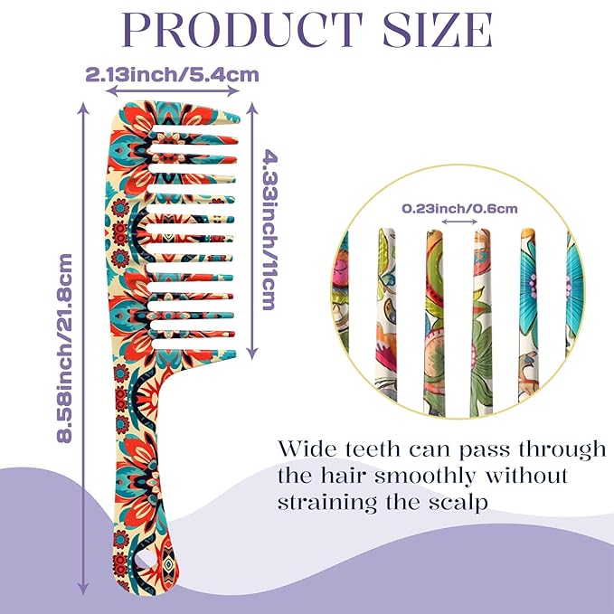 2PCS Wide Tooth Comb,Effortless Tangle Removal for Long Hair Styling Comb for Curly,Wet,Cute Aesthetic Design for Women Men and Girls(Orange-Bohemia-20)