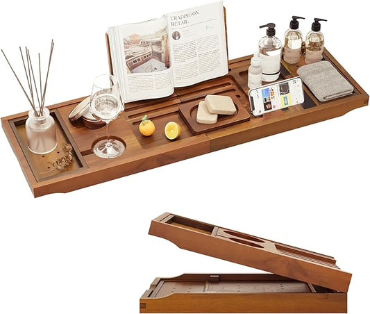 Premium Foldable Teak Bathtub Tray, Expandable Bath Tray for Tub, Luxury Bathtub & Bathroom Accessories
