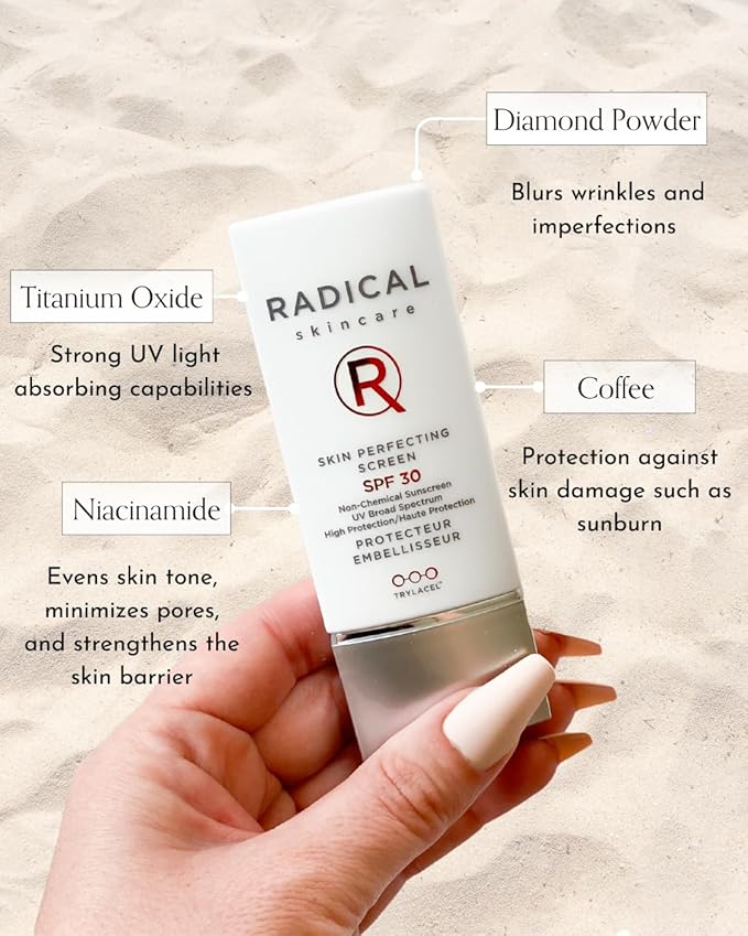 Radical Skincare Skin Perfecting Screen SPF 30 - Protects Against UVA/UVB Rays, Blurs Wrinkles, & Primes Makeup - For All Skin Types - Paraben & Cruelty Free - Clinically Proven (1.3 Fl Oz)