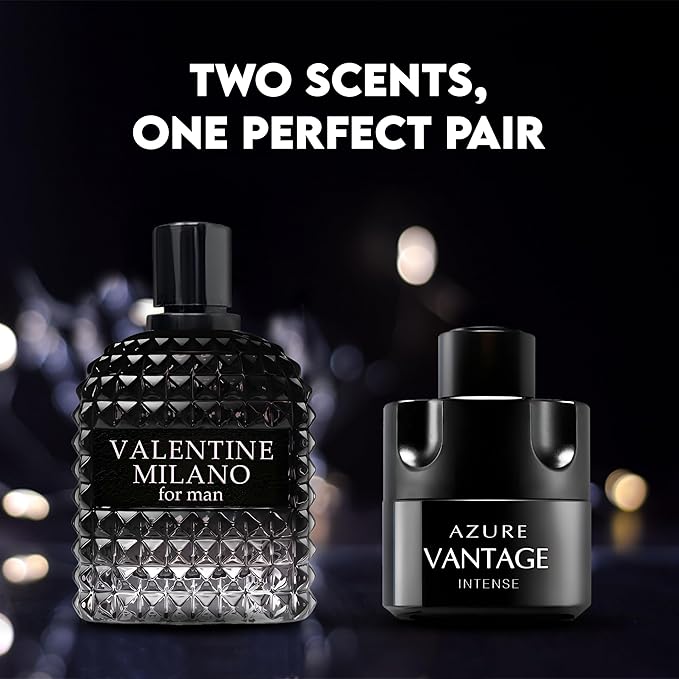 Valentine Milano/Vantage Intense 2PCS Eau De Toilette for Men-Fresh, Romantic Scent Perfume for Men 3.4 Fl Oz Each Mens Cologne For All Skin Daily Used