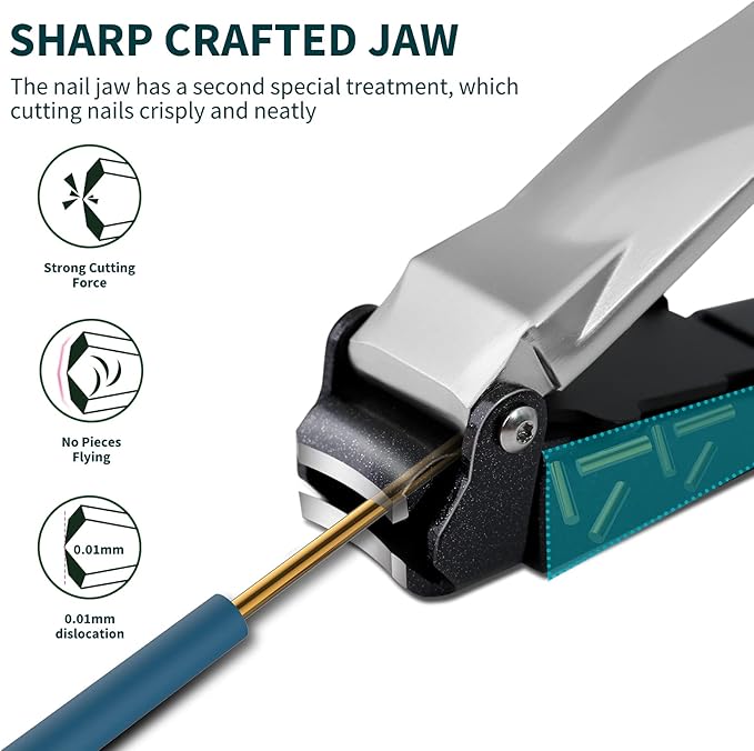 Nail Clippers with Catcher, No Splash Fingernail Toenail Clippers with Sharp Curved Blade and Glass Nail File, Wide Jaw Opening Stainless Steel Nail Cutter Trimmer for Seniors Adult Men Women
