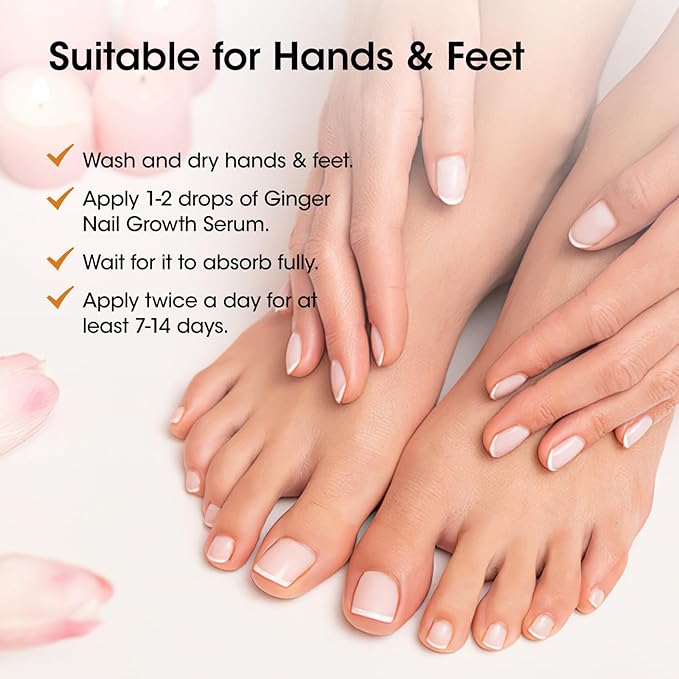 Gellen 30ml Ginger Nail Growth Serum for Nail Strengthener and Growth, Nail Repair Treatment for Weak Brittle Splitting Damaged Nails, Hydrated & Nourished Nail Care Solution for Hands & Feet
