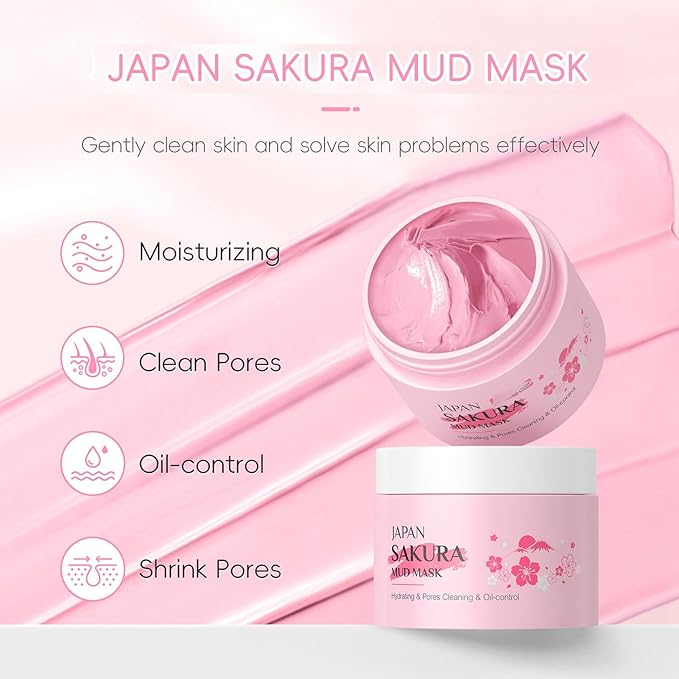 Japan Sakura Skincare Set 7PCS-Teenage Skin Care Set-Skin Care for Teens 10-12-Skincare for Girls 10-12-Teen Skin Care Kit with Cleanser,Face Cream,Mud Mask,Eye Cream (One Size, Starter Moiturizing)