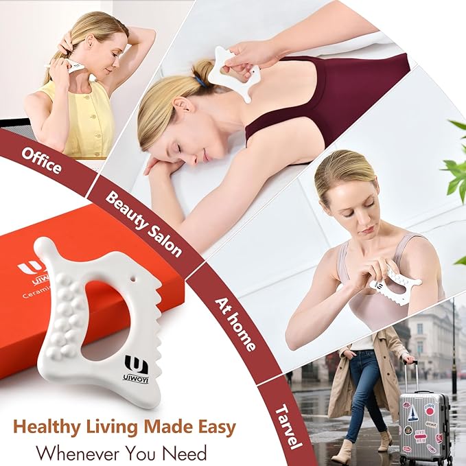6-in-1 Ceramic Body Gua Sha Facial Tools | Lymphatic Drainage Tool, Face Sculpting Tool & Acupressure Tool | Body Guasha | Trigger Point Massage Tool for Fascia Massage and Cellulite