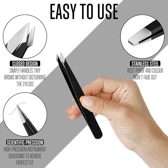 4 Pcs Tweezers for Facial Hair Women & Men for Precise Grooming of Eyebrows - Professional Stainless Steel Black Color Coated Eyebrow Tweezers for Ingrown Hair on Nose Ear