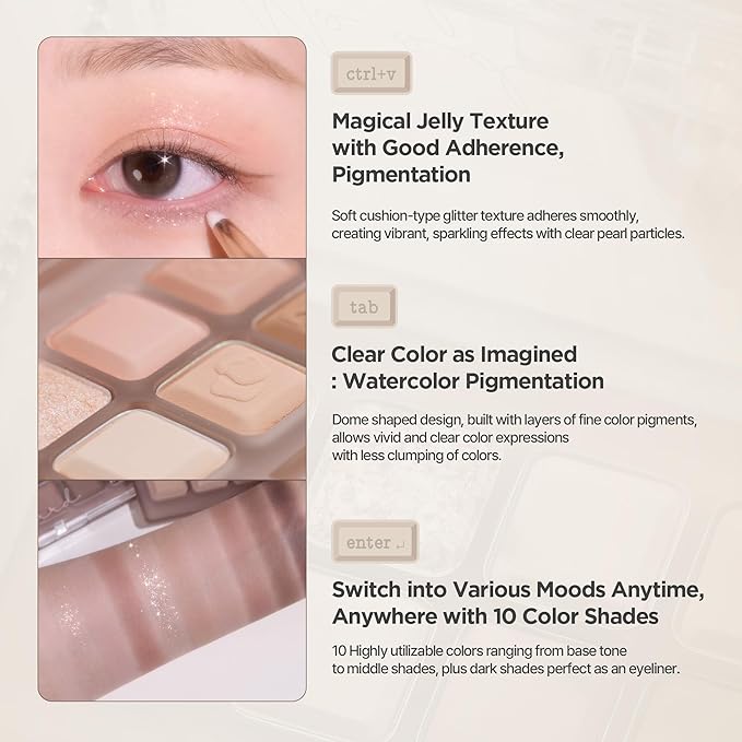 lilybyred Mood Keyboard | 10-Shade Korean Eyeshadow Palette, Highly Pigmented, Matte, Shimmer & Jelly Glitter, Smooth. Blendable, Long-Lasting, Dome-Shaped Design, 0.37 oz. (05 Warm Membership)