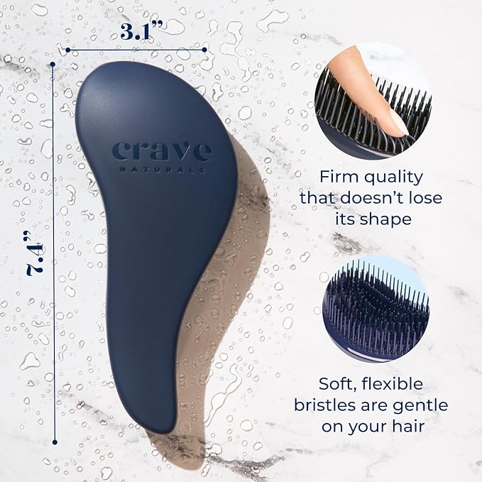 Crave Naturals Glide Thru Hair Brush - Detangler Brush for Curly, Straight, Wet or Dry Hair - Gentle Detangling Brushes for Adults, Kids, Toddlers - Hair Accessories for Women, 7.5"x3" - Blue