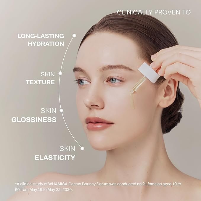 Whamisa Organic Cactus Bouncy Serum, 48 hrs Inner Skin Moisture, 72 hrs Hydrating and Moisturizing, Fermented Ingredient Formula, Facial Ampoule, Korean Skin Care (52ml)