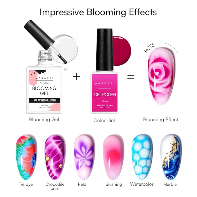 Makartt Blooming Gel: Clear UV LED Nail Art Polish for Spreading Effect Marble Soak Off Nail Polish Gel Painting Nail Designs for DIY Color Floral Watercolor Magic Manicure Gift for Women 10ml