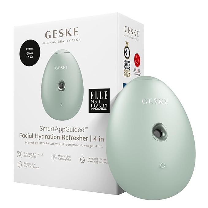 GESKE SmartAppGuided™ Facial Hydration Refresher | 4 in 1 | Water Atomizer | Moisturizing Spray Machine | Face Mister | Humidifier for Natural Glow | Reduce Redness & Dry Skin