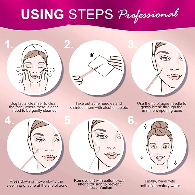 Teenitor Pimple Extractor Acne Treatment Tool Blackhead Comedone Removal 2-in-1 Popper Tool for Face Blackhead Extractor Tool Pink