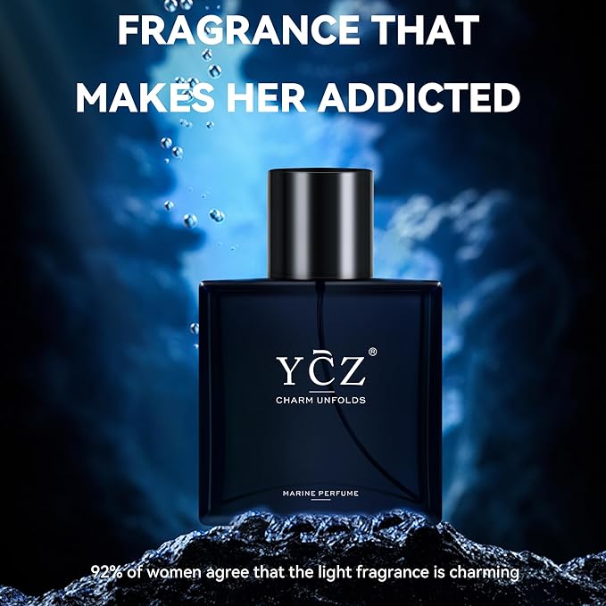 Ycz Charm Unfolds Marine Perfume for Men, 1.7 oz. Long Lasting Eau De Parfum Cologne For Men, Oriental Woody Fragrance - Ideal Special Occasions, Making it the Ideal gentlemen’s Gift
