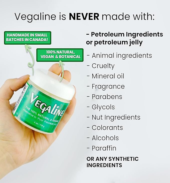 Beesaluxe Vegaline - 100% Natural, Vegan & Hypoallergenic Alternative to Petroleum Jelly - Unpetroleum - Lips, Hands, Baby, Makeup Remover and More (4 Ounce)