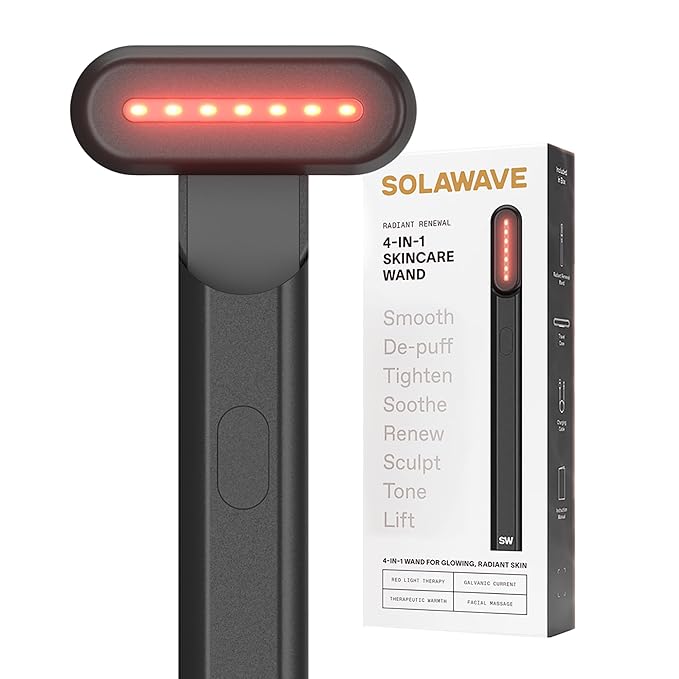 Solawave 4-in-1 Radiant Renewal Facial Wand | Red Light Therapy for Face and Neck | Galvanic Skincare Wand & Facial Massager | Anti-Aging Wrinkle Reduction | Solawave Original | Matte Black