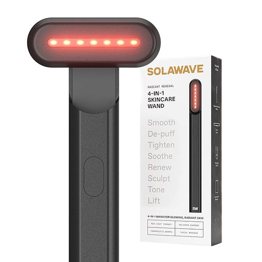 Solawave 4-in-1 Radiant Renewal Facial Wand | Red Light Therapy for Face and Neck | Galvanic Skincare Wand & Facial Massager | Anti-Aging Wrinkle Reduction | Solawave Original | Matte Black