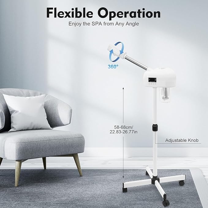 Professional Facial Steamer, Hot Mist Spray & Ozone, LCD Touch Screen & Timer Function, 600CC Large Capcity Water Jag, SPA at Home, White