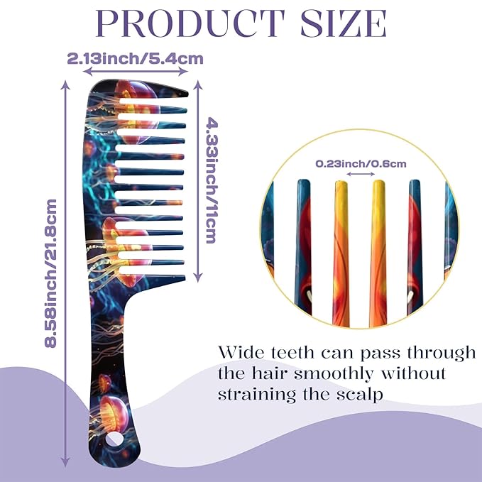 2PCS Wide Tooth Comb,Effortless Tangle Removal for Long Hair Styling Comb for Curly,Wet,Cute Aesthetic Design for Women Men and Girls(Blue-Octopus Jellyfish-18)