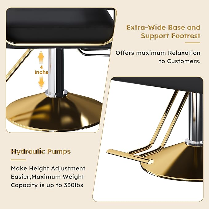 Barber Salon Chair, 360° Rotation Height Adjustable Barber Stylist Hair Chair with Hydraulic Pump, Hairdressing Chair for Barbershop & Beauty Spa(Black+Gold)