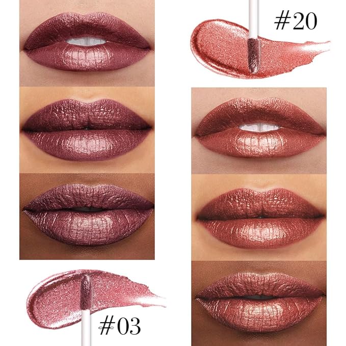 evpct 2Pcs Plum Red Brown Metallic Glitter Lip Liner and Lipstick Combo, Shimmery Lip Gloss Stain Set Makeup for Women Long Lasting Waterproof 24, Metallic Shimmer Iridescent Glossy Liquid Lipstick