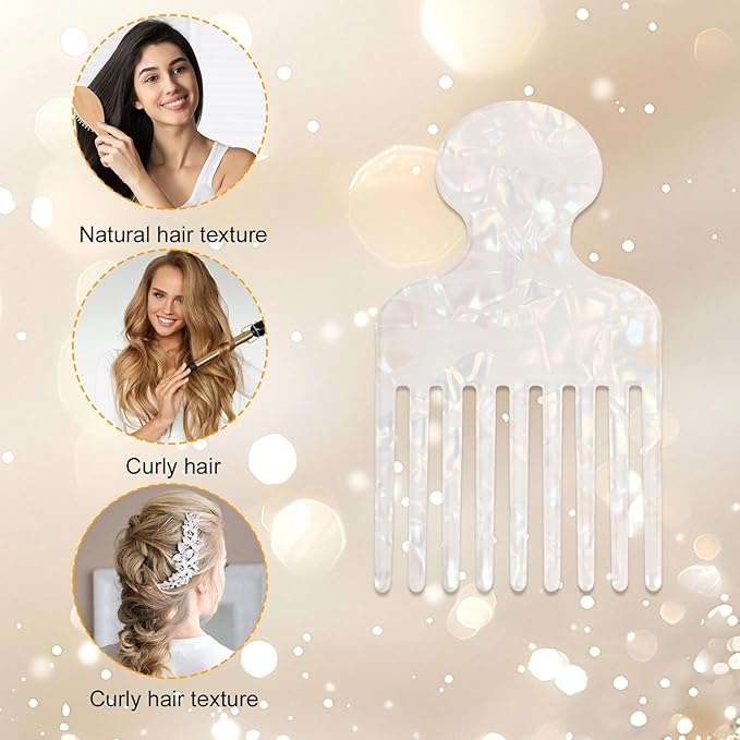 Wide Tooth Hair Pick Comb for Curls, 12cm/4.72in Detangling Lifting Comb Long Tooth Afro Pick Hair Styling Tool for Women Men Barber Supplies (Colorful White)