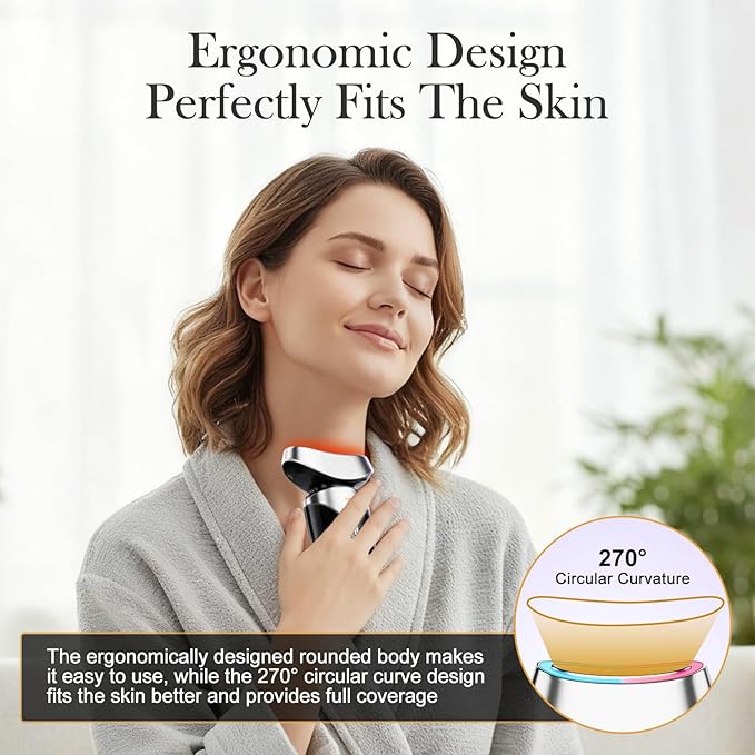 Red Light Beauty Device for Face and Neck, Based on High-end Red and Blue LED Light, Facial Cold and Hot, Vibration Technology, 3 Color Led Face and Neck Beauty Device for Home Use, Jet-Black