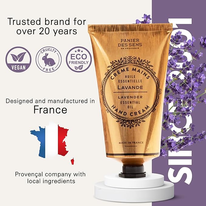 Panier des Sens Lavender Hand Cream - Nourishing Shea Butter Hand Cream for Dry Cracked Hands 97% Natural Ingredients - Dermatologically Tested Hand Lotion for Woman Made in France, 2.5 fl oz