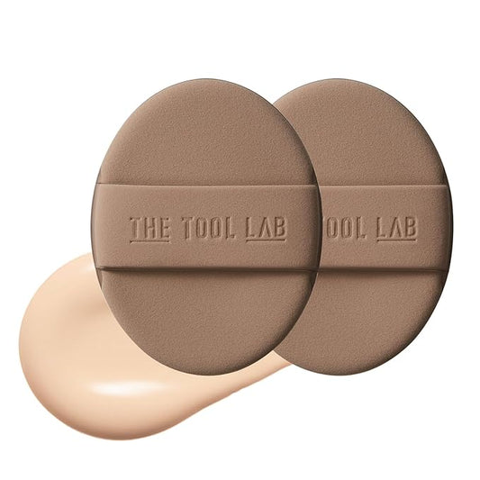 THE TOOL LAB Long-lasting Tension Puff (Glow type, Oval) - Korean Olive Young Makeup Puff Sponge for Liquid Foundation Cushion Shading Blusher, 100% Pure Rubycell for Moisterizing Fitting - 2.6 inch