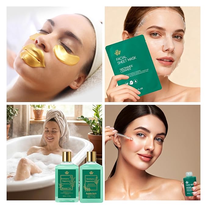 25 Pcs Valentines Day Gifts for Women, Eucalyptus Bath & Body Gift Set, Hydrating Skin Care Set, Spa & Self Care Gift, Cosmetic Bag, Necklace, Christmas, Birthday, Mother's Day