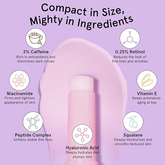 grace & stella Under Eye Brightener Balm Stick - Travel Size Toiletries - Retinol & Caffeine Eye Cream for Dark Circles, Puffiness, Wrinkles - Restore and Hydrate - Vegan Skincare (0.13oz / 3.5g)