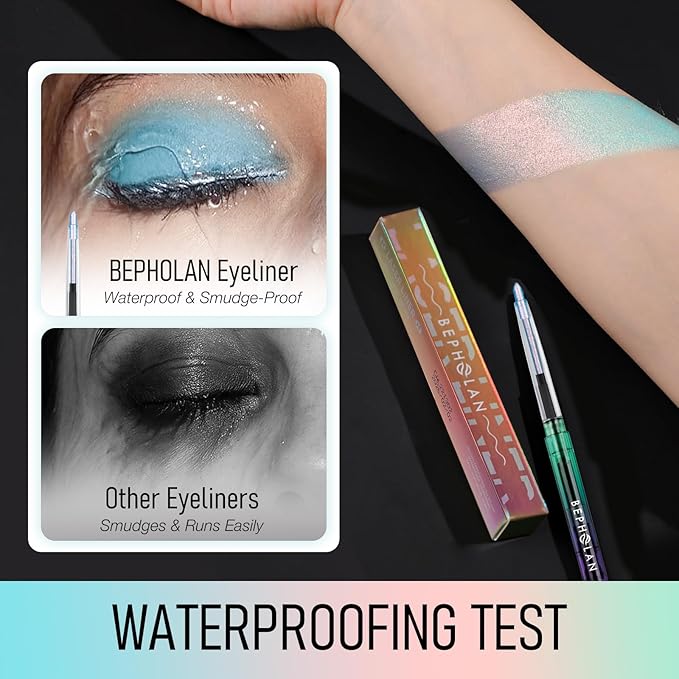 BEPHOLAN Pink Blue Eyeliner Pencil,2-in-1 Color Waterproof Glitter Gel Eye Liner Highligter,Mermaid Korean Makeup Waterline Eyeliner,Smudge Proof (FAIRY TALE)