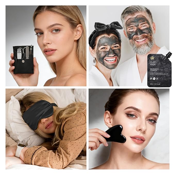 33 Pcs Valentines Day Gifts for Women & Men, Charcoal Hydrating Skin Care Kit, Bath & Body Gift Set, Spa Kit, Leather Bag, Anniversary, Birthday, Christmas, Mothers Day, Father's Day