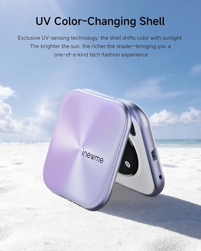 inewme UV Camera Mirror for Sunscreen Test, 3-Color LED Light with Real-Time UV & Humidity Sensor, Portable Travel Makeup Mirror, Compact Skin Care Tool