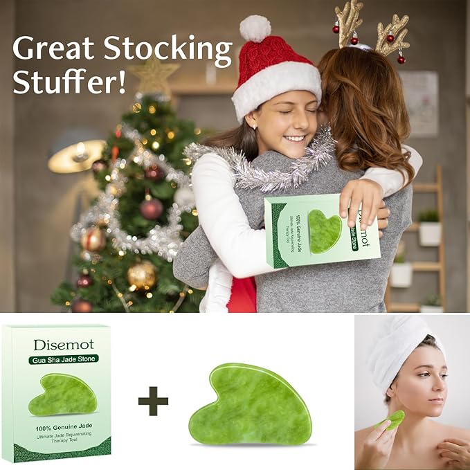 Gua Sha Facial Tools, Natural Anti-Aging Jade Beauty Skin-Care Tool, GuaSha to Rejuvenate Facial Skin Cooling, Slimming & Firming, Great as Stocking Stuffers