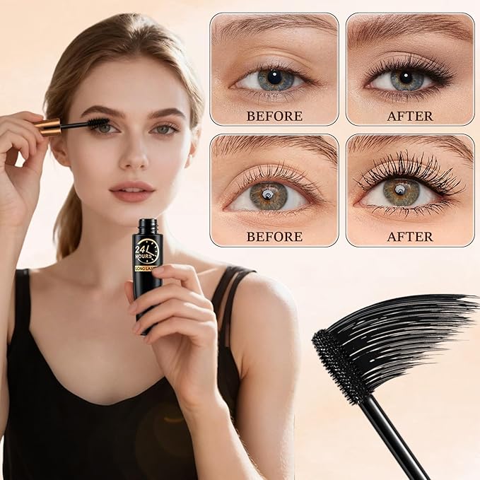 2PCS 4D Silk Fiber Lash Mascara, 2026 New Black Fibre Mascaras,Waterproof Smudge Proof, Lengthening and Thick, Long Lasting, All Day Exquisitely Full