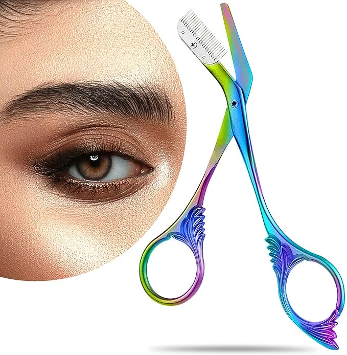 Eyebrow Trimmer Scissor With Comb, Eyebrow Trimmers, Professional Precision Eyebrow Trimmer, Eyebrow Trimmer Scissors with Combs, A Must-have Makeup Tool (Color Titanium)