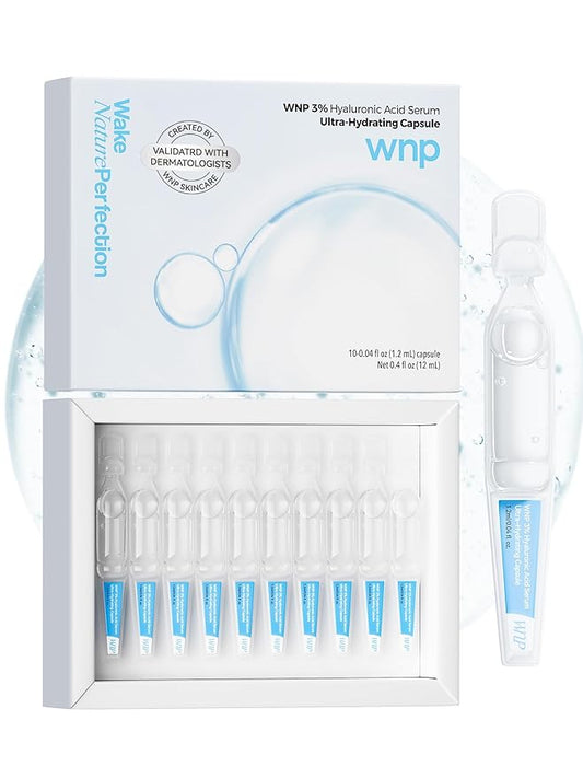 WNP Hyaluronic Acid Serum 3% for Face with 4D Multi-Layer Hydration | Ultra Hydrating Anti-Aging Serum | Moisturizer for Dry & Sensitive Skin | Pre-Makeup Skincare | Single-Use Vials 10PCS