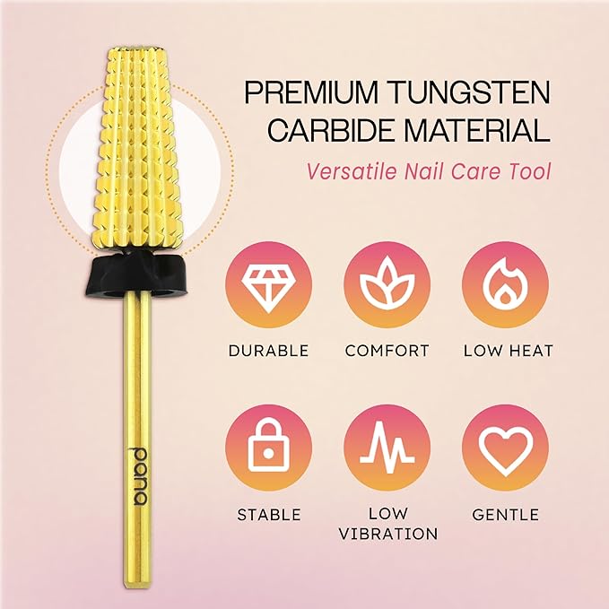 PANA 3/32" Shank 5-in-1 Nail Carbide Bit - (Triple Coarse - Extra Coarse Grit, Gold) - Two Way Rotate use for Both Left and Right Handed Fast remove Acrylic or Hard Gel Machine