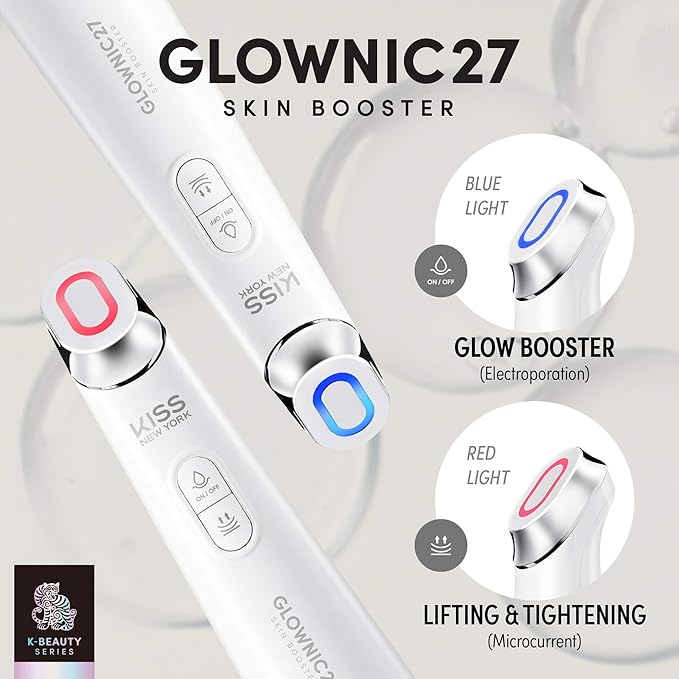 KISS NEW YORK GLOWNIC27 Facial Beauty Device, Microcurrent Glass Glow Skin Booster for Enhancing Korean Skin Care Absorption and Ability to Lift, Improves Hydration Barrier, Elasticity, Even Tone
