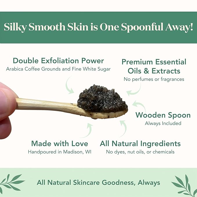 Bare Botanics Vanilla Hazelnut Coffee Body Scrub 24 oz - Naturally Scented Sea Salt Scrub Made in Madison, WI - Formulated w/Skin Loving Moisturizers - Vegan, Cruelty Free w/a Cute Wooden Spoon